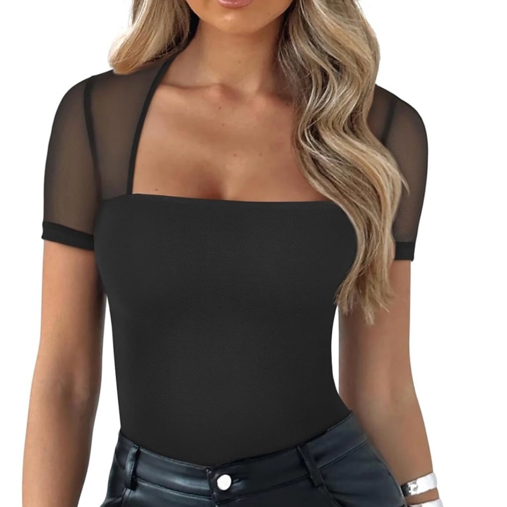 Reoria Black Fitted Short Sleeve Bodysuit